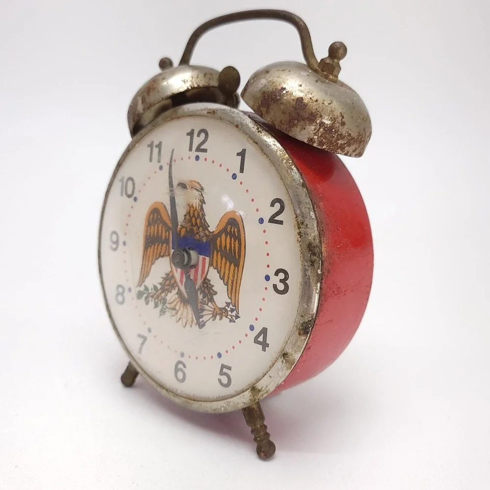Robert Shawn Lux ALARM Clock American Eagle Americana 2 Bell Red NOT WORKING